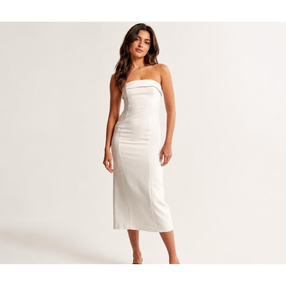 ABERCROMBIE & FITCH New Women's Strapless Midi Dress MEDIUM Cream Bodycon